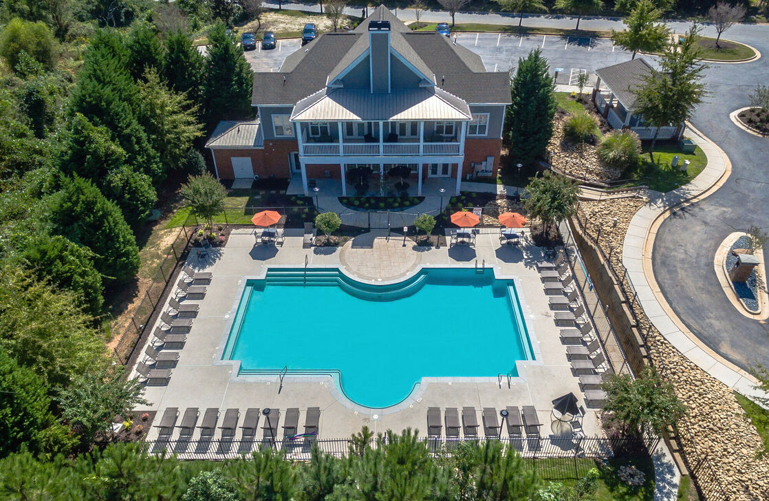 an aerial view of the pool at The Leyland Pointe