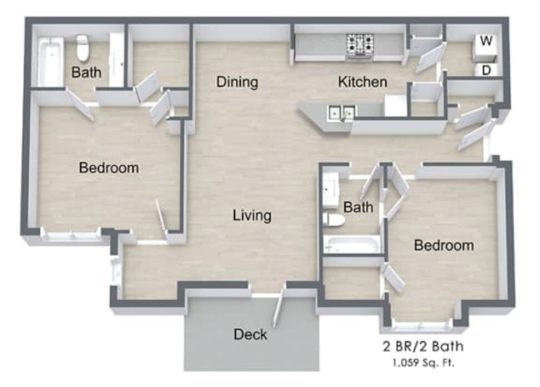 floor plan of a two bedroom apartment at The Leyland Pointe